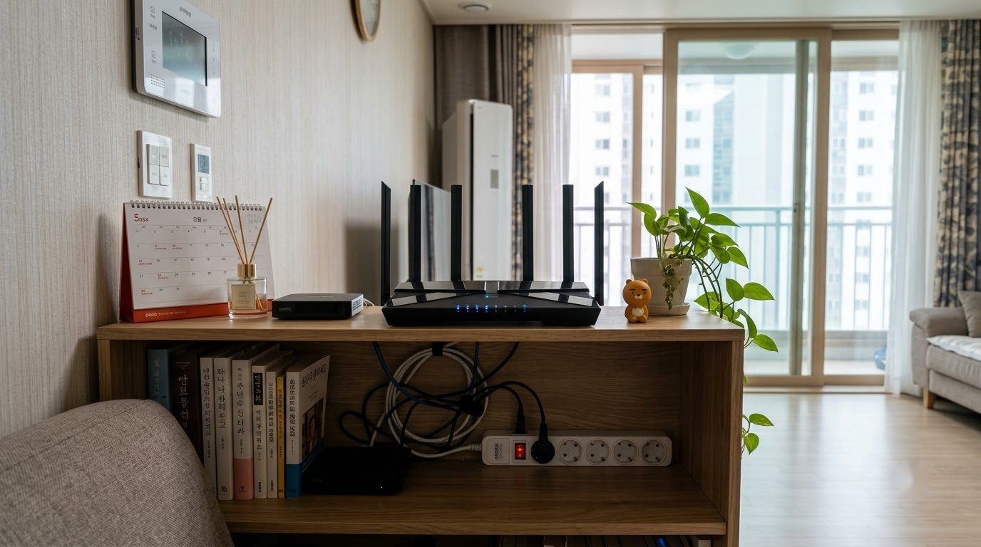 벽을 뚫는 Wi-Fi! 공유기 최적 설치 위치와 5GHz 채널 변경 속도 최적화 팁 안내 화면
