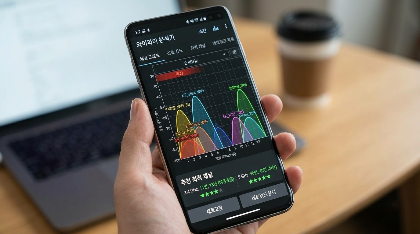 벽을 뚫는 Wi-Fi! 공유기 최적 설치 위치와 5GHz 채널 변경 속도 최적화 팁 비교 분석 인포그래픽
